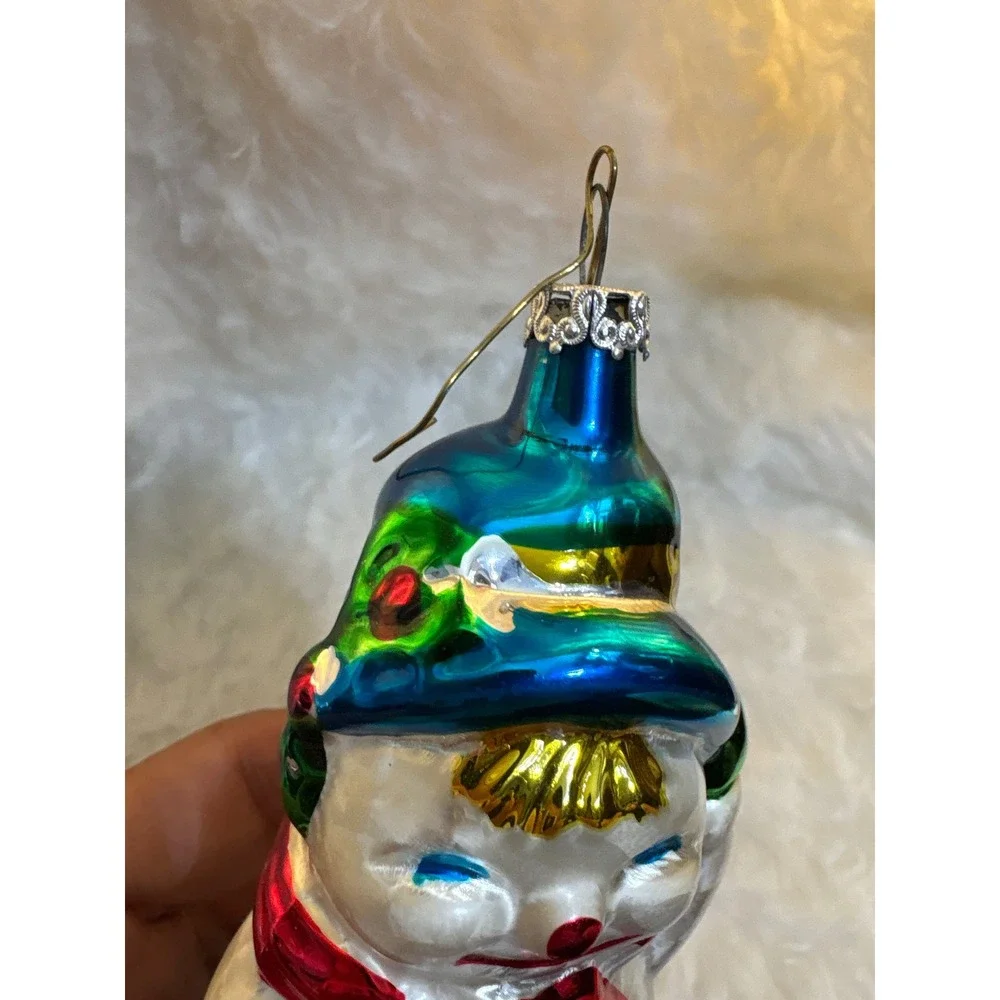 Radko Vintage Glass Snowman Christmas Ornament Blue Hat Red Scarf 5 Inch